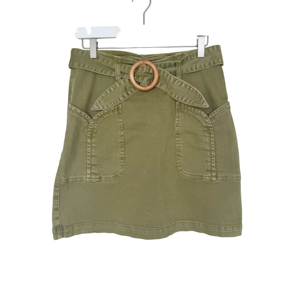 Pilcro & The Letterpress Olive Green Belted Skirt Wooden Buckle Womens Size 4